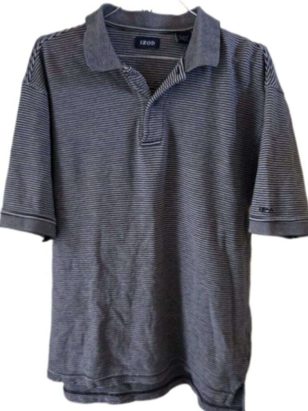 Izod Men's Gray Striped Short Sleeve Polo